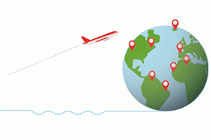 Plane flying towards globe